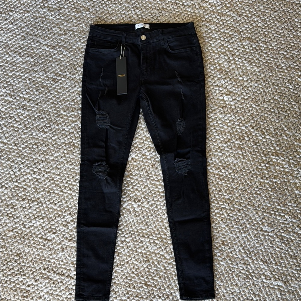 SKINNY FIT JEANS RIPPED & REPAIRED - BLACK